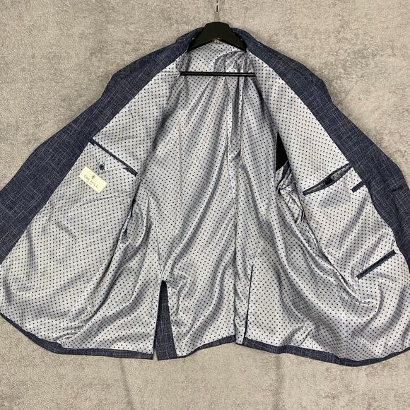 Oak Hill Blazer Mens 2XL Navy Stretch Polka Dot Lined Suit Jacket Career Classic - Picture 3 of 15